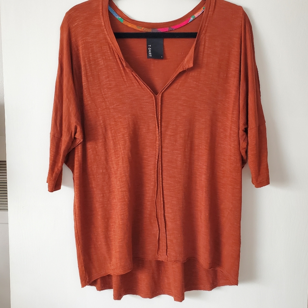 Anthropologie x Dolan Rust Orange Oversized 3/4 Sleeve Slub Tee 🍊